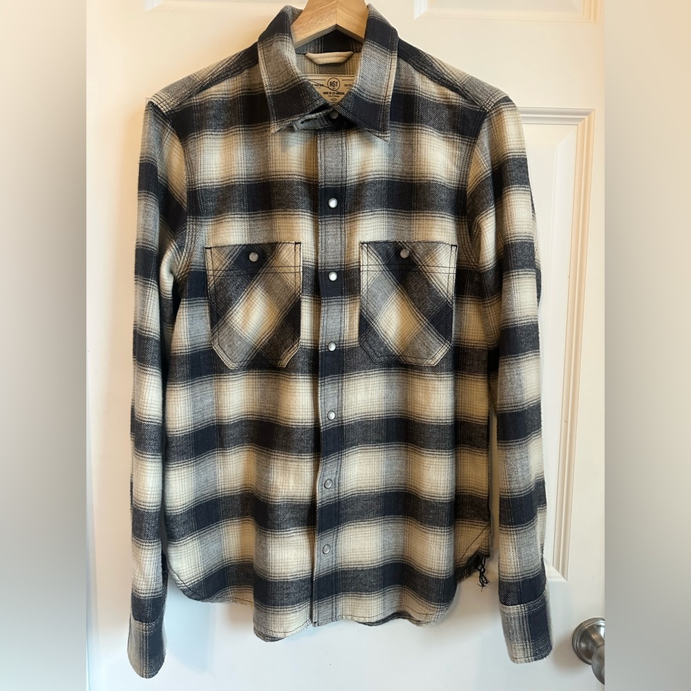 Rogue Territory BM Shirt Natural Brushed Plaid, Size Small